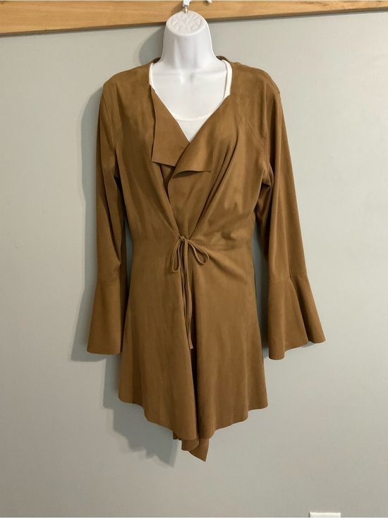 Chelsea & Violet Jackets & Blazers - Chelsea & Violet Suede-Look Open Front Jacket in Camel Brown Large